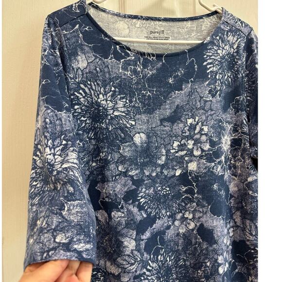 Pure Jill J. Jill Women M Faux Wrap Blue White Cotton Modal 3/4 Sleeve Dress - Picture 3 of 10